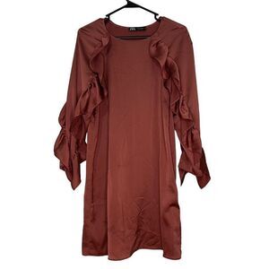 ZARA Maroon Long Sleeve Dress Size XS